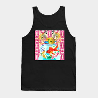 Monkeys and goldfish on pink lattice Tank Top